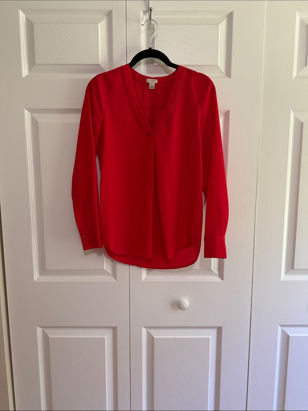 J. Crew Vibrant Red V-Neck Blouse